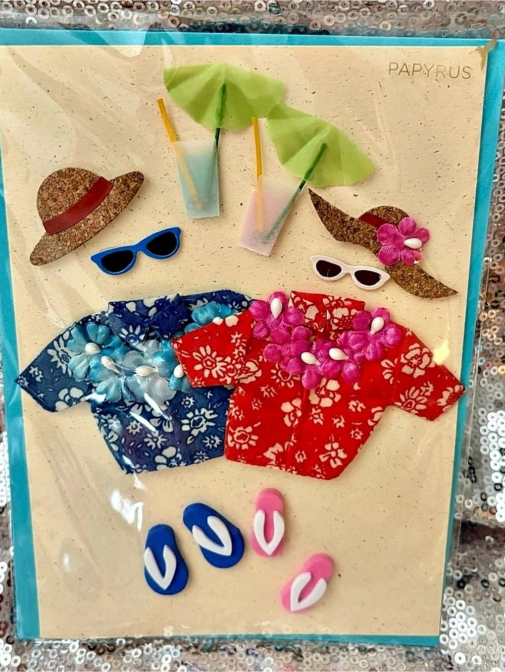 Papyrus Honeymoon Hawaiian Shirts & Drinks Anniversary Card